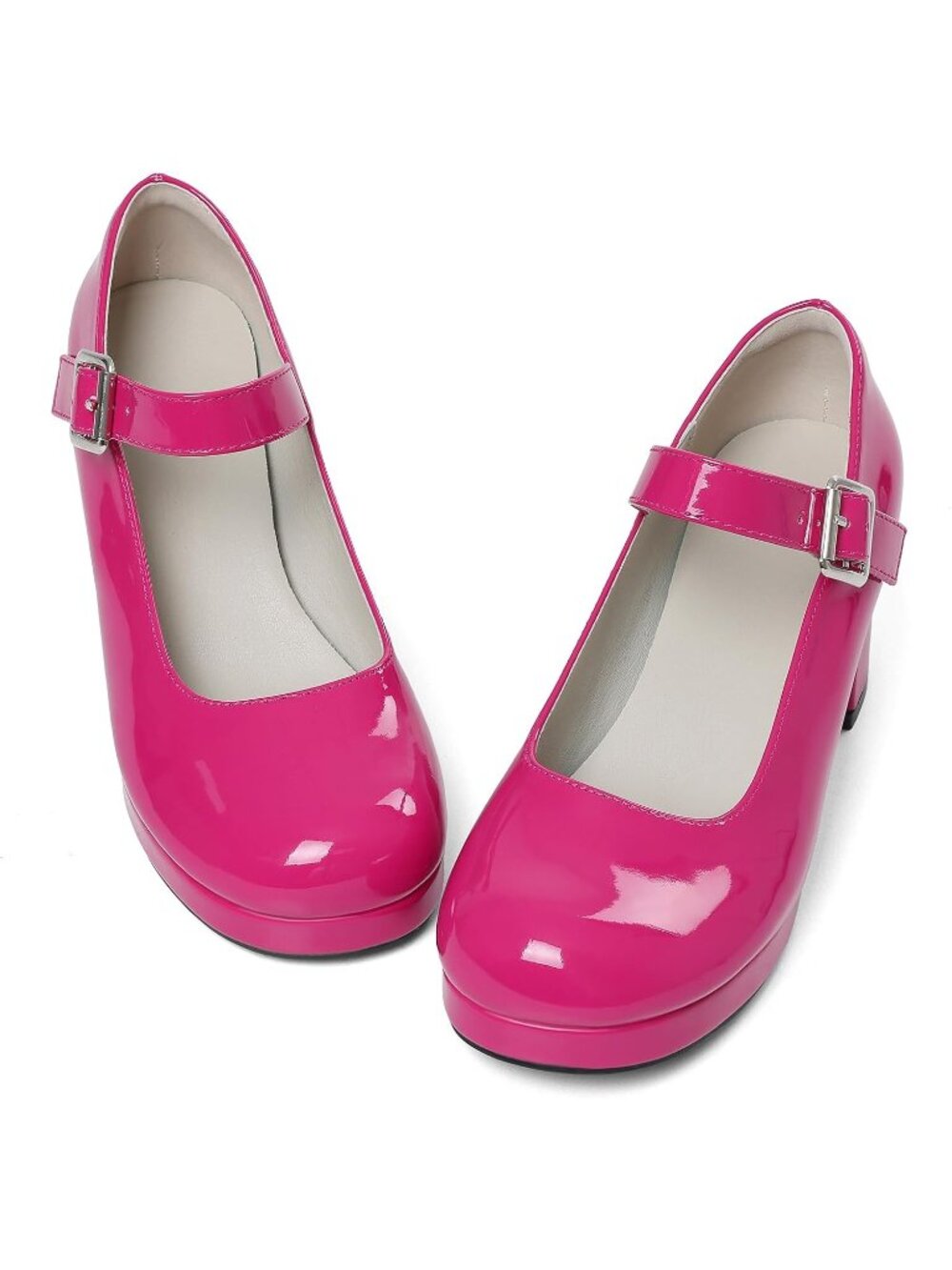 Women's Rose Low Chunky Heel Mary Jane Ankle Buckle Strap Sweet Round Toe Shoes - Picture 4 of 6